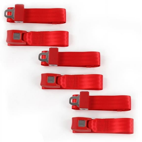 SafeTBoy 660369 Chevy FS Blazer 1973-1991 Standard 2 Point Red Lap Bench Seat Belt Kit - 3 Belts