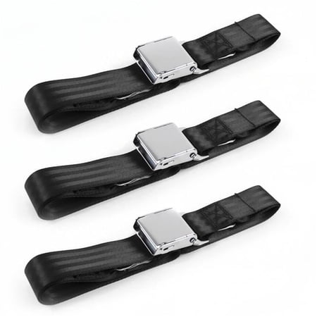 SafeTBoy 661825 Ford Falcon 1966-1970 Airplane 2 Point Black Lap Bench Seat Belt Kit - 3 Belts