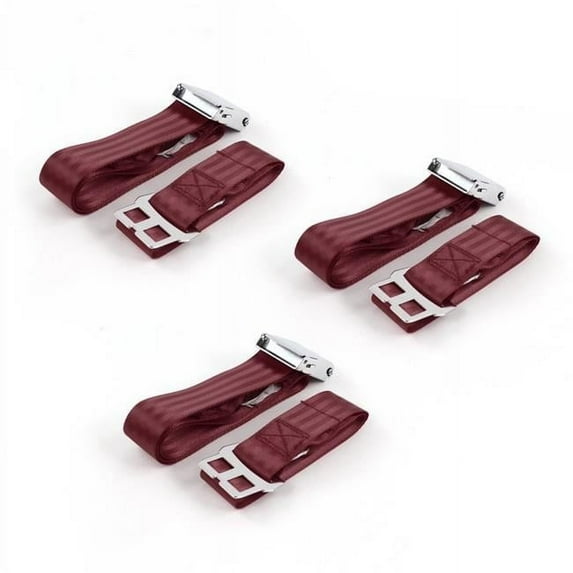 SafeTBoy 662525 Chevy Bel Air 1949-1954 Airplane 2 Point Burgundy Lap Bench Seat Belt Kit - 3 Belts