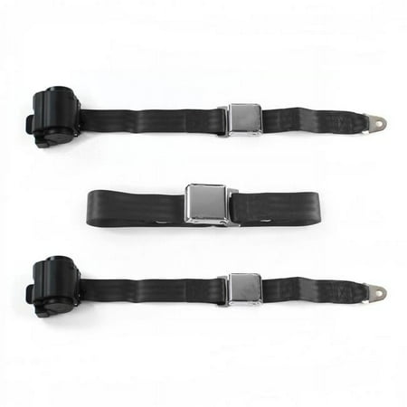 SafeTBoy 665669 Chevy Bel Air 1955-1957 Airplane 2 Point Black Retractable Bench Seat Belt Kit - 3 Belts