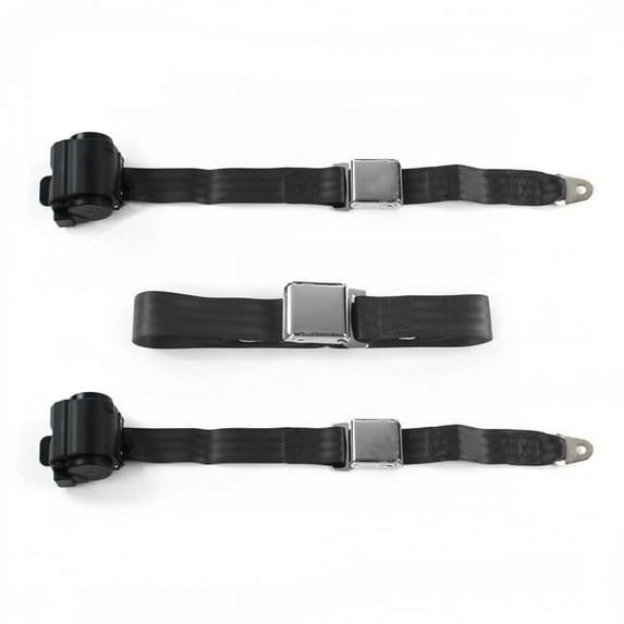 SafeTBoy 665669 Chevy Bel Air 1955-1957 Airplane 2 Point Black Retractable Bench Seat Belt Kit - 3 Belts
