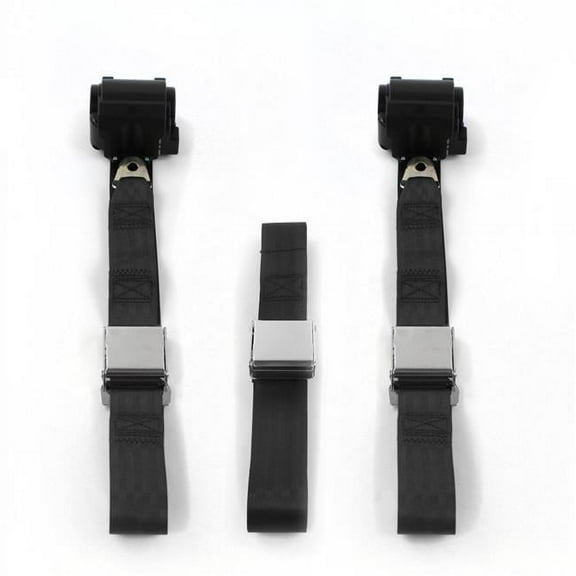 SafeTBoy 665688 Chevy Truck 1967-1972 Airplane 2 Point Black Retractable Bench Seat Belt Kit - 3 Belts