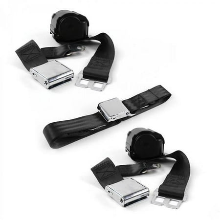 SafeTBoy 665758 Airplane 2 Point Black Retractable Bench Seat Belt Kit with 3 Belts for 1962-1980 Triumph Spitfire