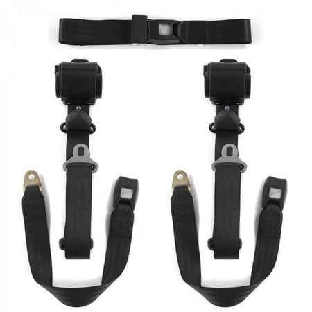 SafeTBoy 670741 Standard 3 Point Black Retractable Bench Seat Belt Kit with 3 Belts for 1933-1934 Early Cars