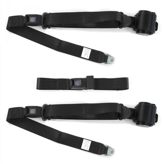 SafeTBoy 670747 Standard 3 Point Black Retractable Bench Seat Belt Kit with 3 Belts for 1949-1953 Buick Roadmaster