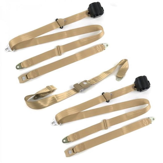 SafeTBoy 671013 Standard 3 Point Tan Retractable Bench Seat Belt Kit with 3 Belts for 1966-1973 Jeep Commando