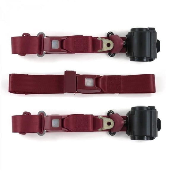SafeTBoy 672016 Standard 3 Point Burgundy Retractable Bench Seat Belt Kit for Ford Truck 1967-1979 - 3 Belts