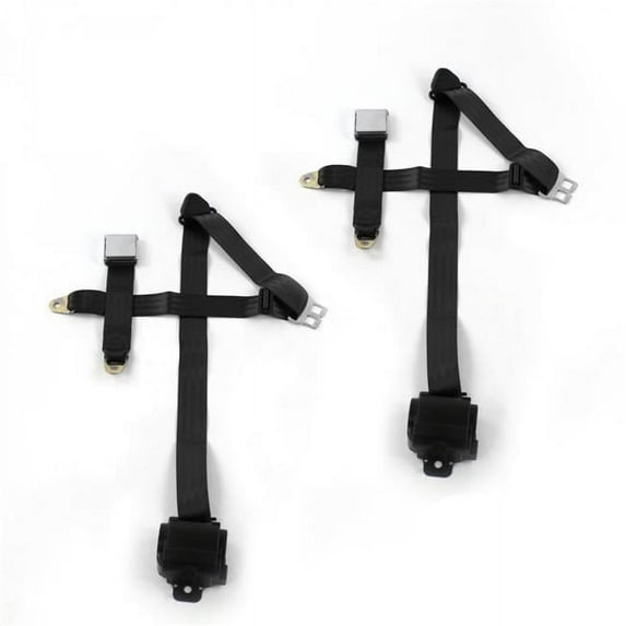 SafeTBoy 672303 Airplane 3 Point Black Retractable Bucket Seat Belt Kit for Ford 1941-1948 - 2 Belts