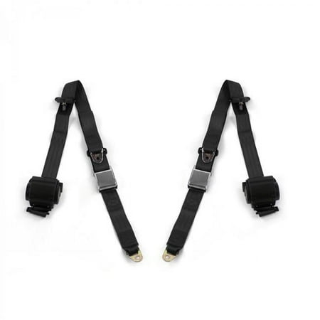 SafeTBoy 672420 Airplane 3 Point Black Retractable Bucket Seat Belt Kit with 2 Belts for 1900-1927 Early Cars