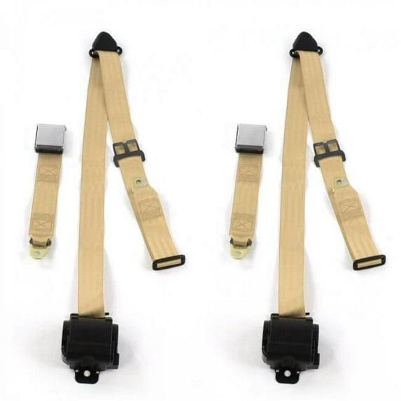 SafeTBoy 672743 Airplane 3 Point Tan Retractable Bucket Seat Belt Kit with 2 Belts for 1933-1957 Nash Ambassador