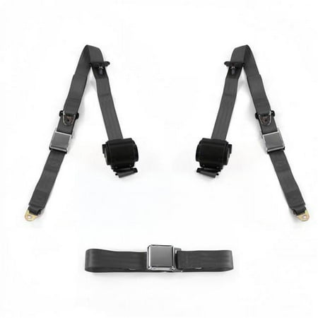 SafeTBoy 675692 Airplane 3 Point Charcoal Retractable Bench Seat Belt Kit with 3 Belts for 1967-1974 AMC AMX