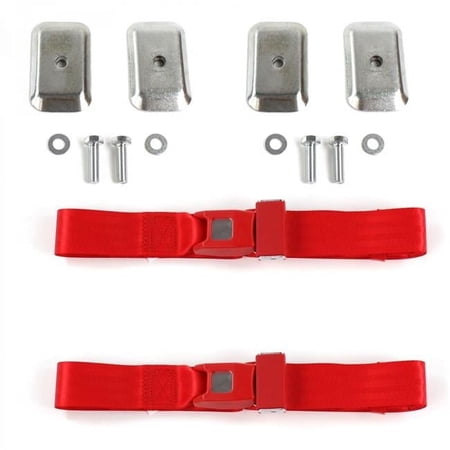 SafeTBoy 689549 Standard 2 Point Red Lap Bucket Seat Belt Kit with Bracketry & 2 Belts for 1958 Chevy Impala