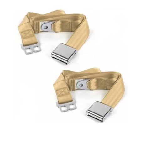 SafeTBoy 691077 Airplane 2 Point Tan Lap Bucket Seat Belt Kit with Bracketry & 2 Belts for 1974-1978 Ford Mustang