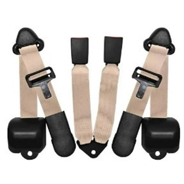 SafeTBoy 698350 Airplane 3 Point Tan Retractable Bucket Seat Belt Kit with Bracketry & 2 Belts for 1997-2006 Jeep Wrangler & TJ