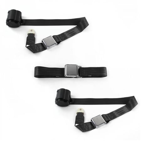 SafeTBoy Airplane 2 Point Black Retractable Bench Seat Belt Kit for Jeep Wrangler 1987-1996 - 3 Belts