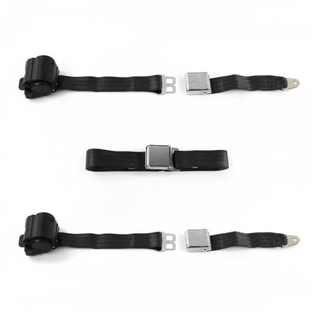 SafeTBoy Airplane 2 Point Black Retractable Bench Seat Belt Kit for Nash Rambler 1950-1954 - 3 Belts