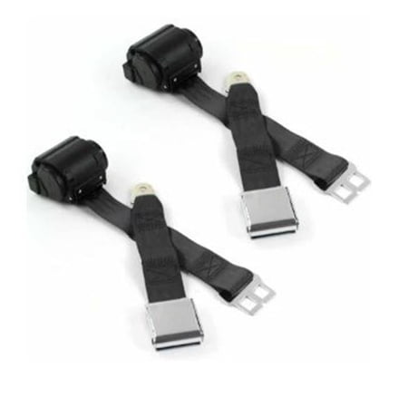 SafeTBoy Airplane 2 Point Black Retractable Bucket Seat Belt Kit with Bracketry & 2 Belts for 1975-1991 Ford Van