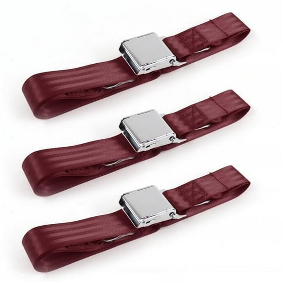 SafeTBoy Airplane 2 Point Burgundy Lap Bench Seat Belt Kit for Chevy II 1966-1967 - 3 Belts