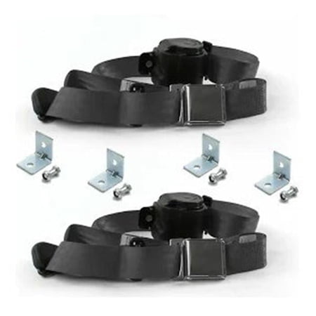 SafeTBoy Airplane 2 Point Charcoal Lap Bucket Seat Belt Kit with Bracketry & 2 Belts for 1980-1982 Ford Thunderbird