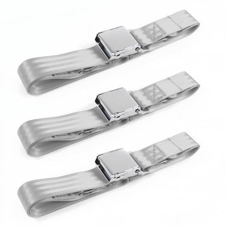 SafeTBoy Airplane 2 Point Gray & Grey Lap Bench Seat Belt Kit for Jeep Willys 1944-1952 - 3 Belts