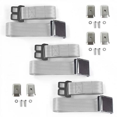 SafeTBoy Airplane 2 Point Gray & Grey Lap Bench Seat Belt Kit with Bracketry for Ford Truck 1935-1941 - 3 Belts