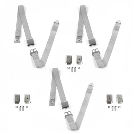 SafeTBoy Airplane 2 Point Gray & Grey Lap Bench Seat Belt Kit with Bracketry for Ford Van 1961-1967 - 3 Belts