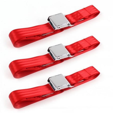 SafeTBoy Airplane 2 Point Red Lap Bench Seat Belt Kit for Camaro 1993-2002 - 3 Belts