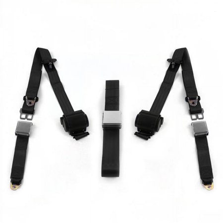 SafeTBoy Airplane 3 Point Black Retractable Bench Seat Belt Kit with 3 Belts for 1968-1983 VW Type 1