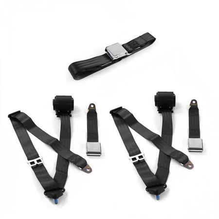 SafeTBoy Airplane 3 Point Black Retractable Bench Seat Belt Kit with 3 Belts for 1980-1982 Ford Thunderbird