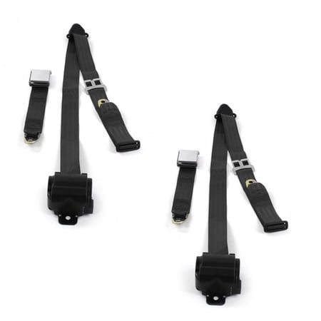 SafeTBoy Airplane 3 Point Black Retractable Bucket Seat Belt Kit with 2 Belts for 1968-1972 Chevy Chevelle