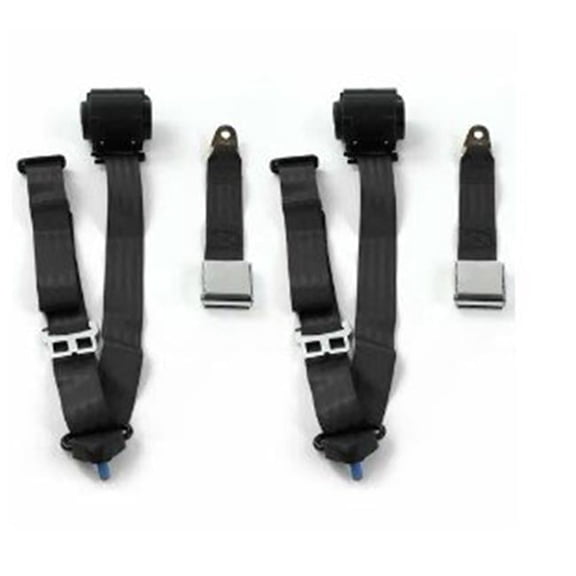 SafeTBoy Airplane 3 Point Black Retractable Bucket Seat Belt Kit with Bracketry & 2 Belts for 1981-1993 Chevy Truck S10