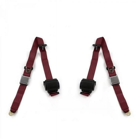 SafeTBoy Airplane 3 Point Burgundy Retractable Bucket Seat Belt Kit for Early Cars 1900-1927 - 2 Belts