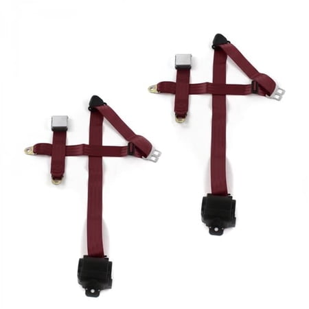 SafeTBoy Airplane 3 Point Burgundy Retractable Bucket Seat Belt Kit for Ford 1928-1931 Model A - 2 Belts