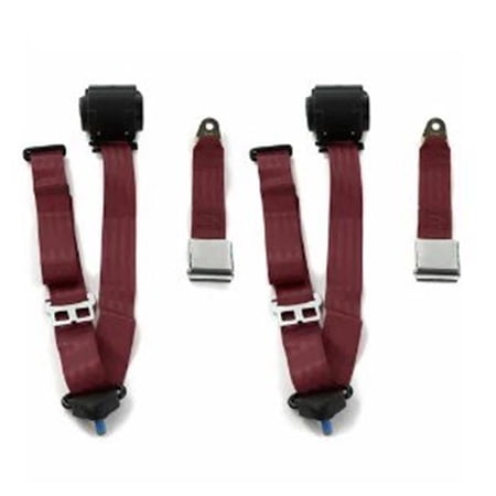 SafeTBoy Airplane 3 Point Burgundy Retractable Bucket Seat Belt Kit with Bracketry & 2 Belts for 1982-1994 Chevy S10 Blazer