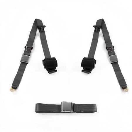 SafeTBoy Airplane 3 Point Charcoal Retractable Bench Seat Belt Kit for Ford 1957-1959 - 3 Belts