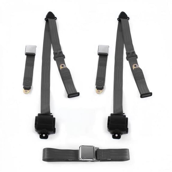 SafeTBoy Airplane 3 Point Charcoal Retractable Bench Seat Belt Kit for Ford Falcon 1964-1965 - 3 Belts