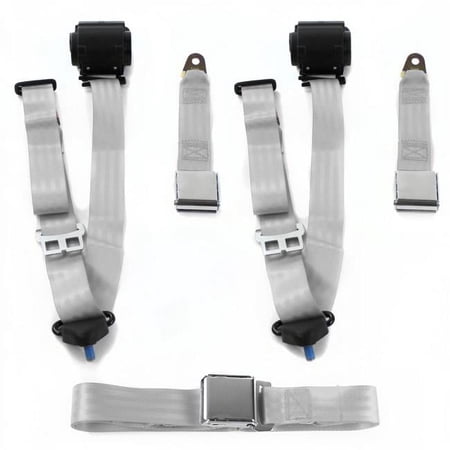 SafeTBoy Airplane 3 Point Gray Retractable Bench Seat Belt Kit with 3 Belts for 1953-1961 Triumph TR2 - 3
