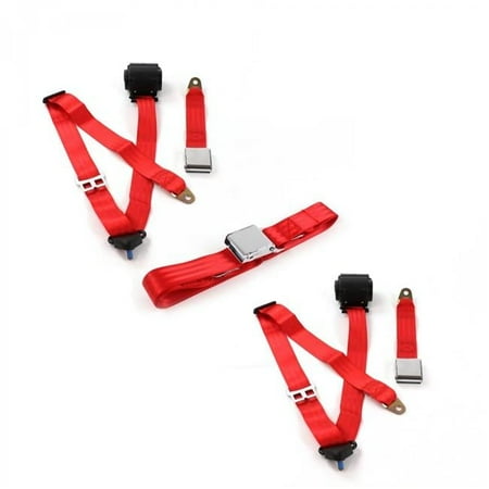 SafeTBoy Airplane 3 Point Red Retractable Bench Seat Belt Kit for Chevy Bel Air 1955-1957 - 3 Belts