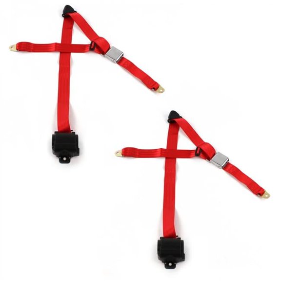 SafeTBoy Airplane 3 Point Red Retractable Bucket Seat Belt Kit with 2 Belts for 1946-1961 Desoto