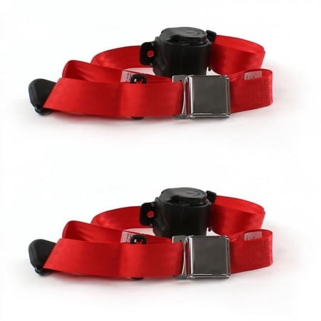 SafeTBoy Airplane 3 Point Red Retractable Bucket Seat Belt Kit with 2 Belts for 1961-1966 Ford Thunderbird