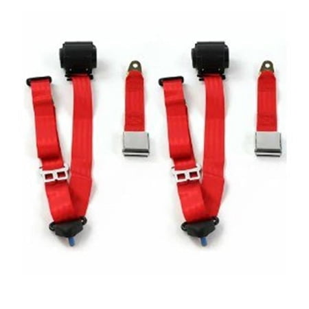 SafeTBoy Airplane 3 Point Red Retractable Bucket Seat Belt Kit with Bracketry & 2 Belts for 1982-1994 Chevy Cavalier