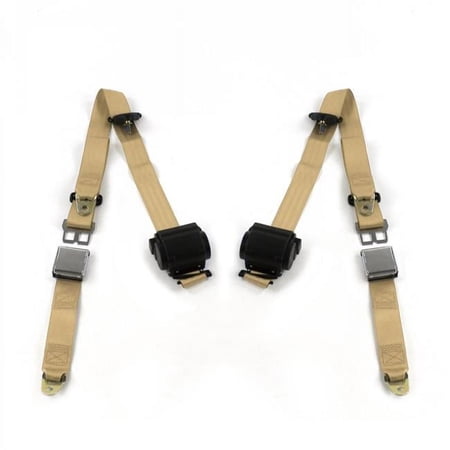 SafeTBoy Airplane 3 Point Tan Retractable Bucket Seat Belt Kit for AMC 1958-1988 - 2 Belts