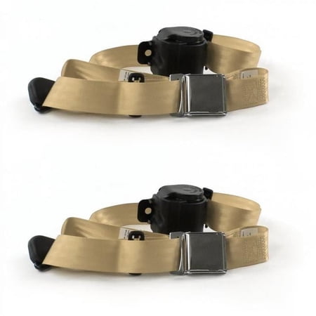 SafeTBoy Airplane 3 Point Tan Retractable Bucket Seat Belt Kit with 2 Belts for 1955-1957 Chevy Bel Air