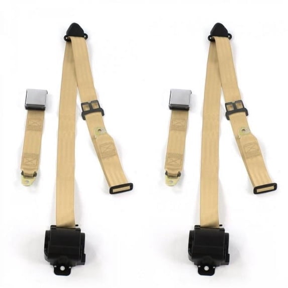 SafeTBoy Airplane 3 Point Tan Retractable Bucket Seat Belt Kit with 2 Belts for 1959-1960 Chevy Impala