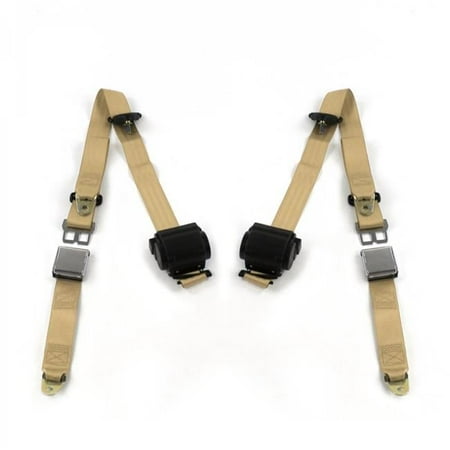 SafeTBoy Airplane 3 Point Tan Retractable Bucket Seat Belt Kit with 2 Belts for 1969-1972 Chevy FS Blazer
