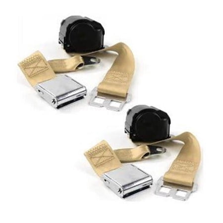 SafeTBoy Airplane 3 Point Tan Retractable Bucket Seat Belt Kit with Bracketry & 2 Belts for 1981-1993 Chevy Truck S10