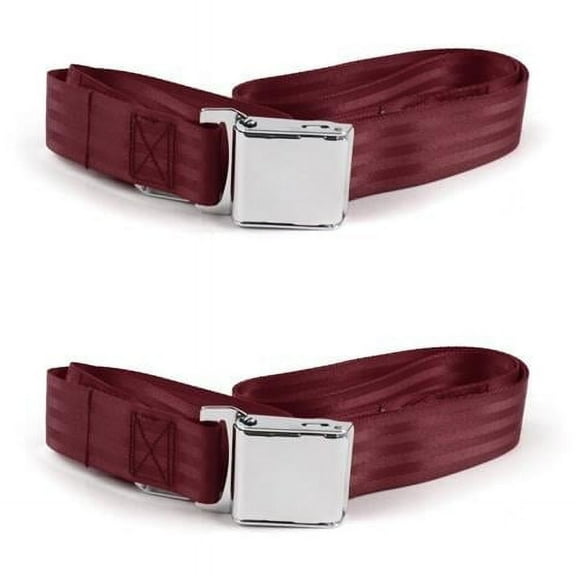 SafeTBoy Ford 1957-1959 Airplane 2 Point Burgundy Lap Bucket Seat Belt Kit - 2 Belts