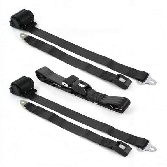 SafeTBoy Jeep Willys 1944-1952 Standard 2 Point Black Retractable Bench Seat Belt Kit - 3 Belts