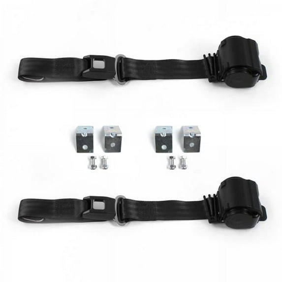 SafeTBoy Standard 2 Point Black Retractable Bucket Seat Belt Kit with Bracketry for Buick Roadmaster 1954-1956 - 2 Belts