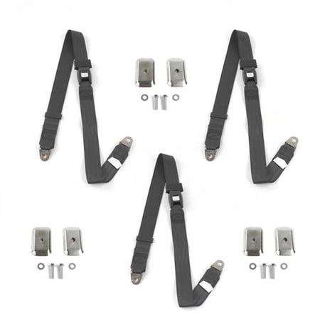 SafeTBoy Standard 2 Point Charcoal Lap Bench Seat Belt Kit with Bracketry for Ford Bronco 1966-1977 - 3 Belts